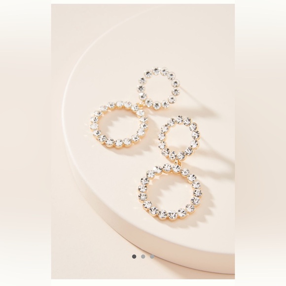 Anthropologie earrings double hoop gold rhinestone dangle drop - Picture 6 of 8